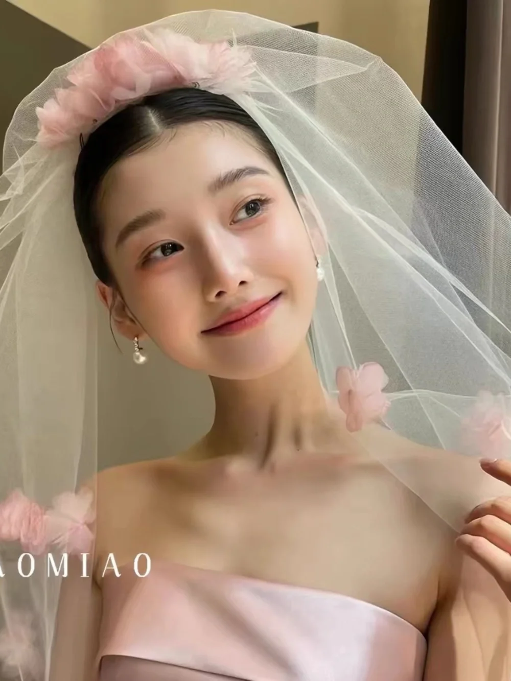Blush Pink Floral Bridal Veil Wedding Veil